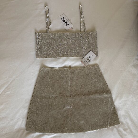 12th Tribe Shira Silver Rhinestone Crop Top & Mini Skirt Size Small - Never Worn - Picture 5 of 5